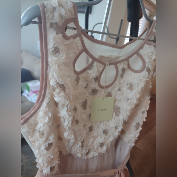 NWT A'Reve 3D Beige Pink Spring Flower Dress - size Large - Picture 4 of 13